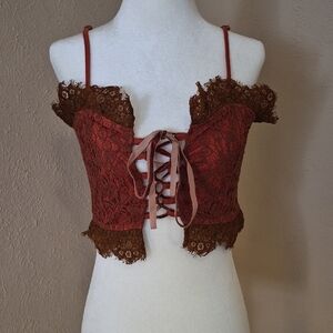 Cider Lace-Up Crop Bustier in Rust and Brown